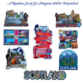 LILAJ Scotland Fridge Magnet Set Scottish Souvenirs Featuring Edinburgh Castle, Saltire Flag, Thistle, Nessie, Bagpipes & Westie Dog Pack of 6
