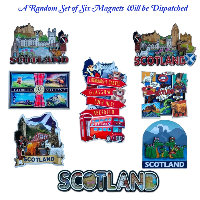 LILAJ Scotland Fridge Magnet Set Scottish Souvenirs Featuring Edinburgh Castle,