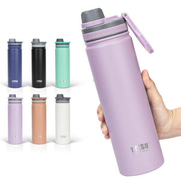 TYESO Vacuum Insulated Sports Bottle, 18.9 fl oz (530 ml) / 750 ml, Hot and Cold Water Bottle, Direct Drinking, Wide Mouth with Handle, For Adults and Children, 6 Colors