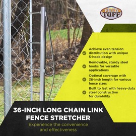 Field Tuff 36 Inch Long Heavy Duty Steel Chain Link Fence Stretcher with 5 Hook Design Fits Variety of Hooks to Stretch, Silver