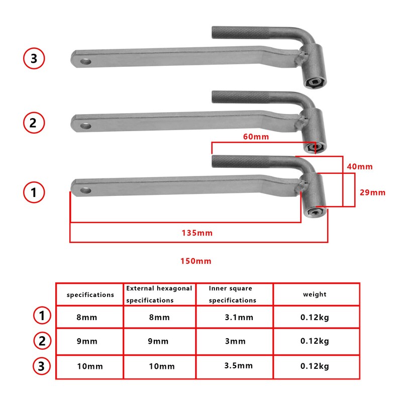 ECSiNG 3Pcs Engine Valve Adjustment Tool 8mm/9mm/10mm Hex 3.1mm/3mm/3.5mm Square
