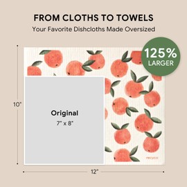 RECYCO Swedish Dishcloths for Kitchen | 4 Pack Peachy Leaves Washable Dish Rags | Cellulose Reusable Cleaning Paper Towels | Absorbent Counter Dish Cloth Sponge XL Kitchen Wipes, 12" L x 10" W