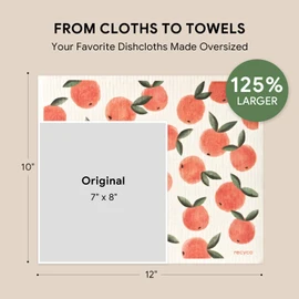 RECYCO Swedish Dishcloths for Kitchen | 4 Pack Peachy Leaves Washable Dish Rags | Cellulose Reusable Cleaning Paper Towels | Absorbent Counter Dish Cloth Sponge XL Kitchen Wipes, 12" L x 10" W