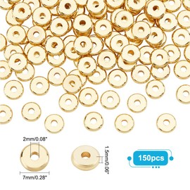 PH PandaHall - 150 abalorio espaciadoras de disco plano de 7 mm, abalorio de latón de oro de 18 quilates, abalorio redondas, abalorio Heishi, abalorio sueltas de metal para abalorio de arcilla Heishi, collares apilables de verano, pulseras, joyería