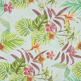 Sold by the Metre Linen Fabric Digitally Printed - Half Panama 100% Organic Cotton, Oeko-Tex Standard 100 - Width 280 cm - Choice of Length 50 in 50 cm | Tropical Botanists - Green, Pink, Orange