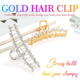 Gortin Rhinestone Hair Claw Clips Metal Gold Claw Clips for Thick Hair Large Hair Jaw Clamps Fancy Hair Accessories for Women Pack of 2