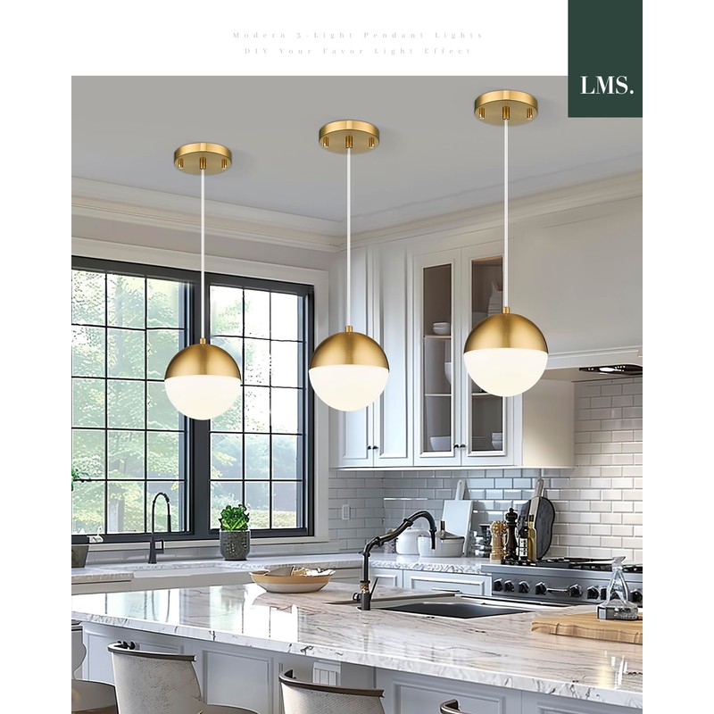 LMS 6-inch Brushed Gold Pendant Light Fixtures, Mid Century Pendant