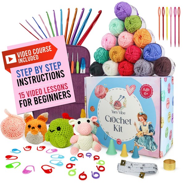 Yarnvibe Easy Crochet Kit for Beginners Adults 80 pcs with