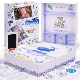 Kemella Kreations My Memory Book with Keepsake Box, Baby Milestone Stickers, Photo Corners & Footprint Kit, Under the Sea Design - Baby First Five Years