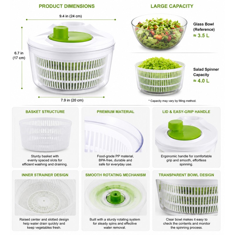 Salad Spinner for Washing & Drying Vegetables – Easy Kitchen