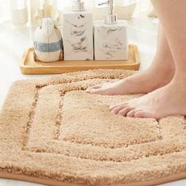 COSY HOMEER Extra Thick Bath Linen Set Rugs for Bathroom - Anti-Slip Bath Mats Soft Plush Yarn Shaggy 100% Strong Polyester Living Room Bedroom Mat Floor Water Absorbent(Beige,24x36 - Inches)