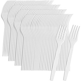 100 Pieces White Plastic Fork Strong Heavy Duty White Plastic Forks, Reusable and Washable Forks Perfect for Outdoor & Indoor Parties, Tableware and Dinnerware,Reusable Forks