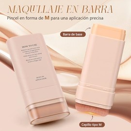 Base de Maquillaje en Barra con Brocha, Base de Maquillaje en 3 en 1, Alta Cobertura, Maquillaje en Barra, Resistente al Agua y al Sudor, para un Acab