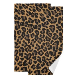 PATINISA Brown Black Leopard Print Hand Towels for Bathroom Set of 2 Soft Absorbent Wild Animal Cheetah Skin Print Kitchen Dish Towels Farm Decorative Guest Bathroom Towels for Bath,Face,Hair 14"x28"