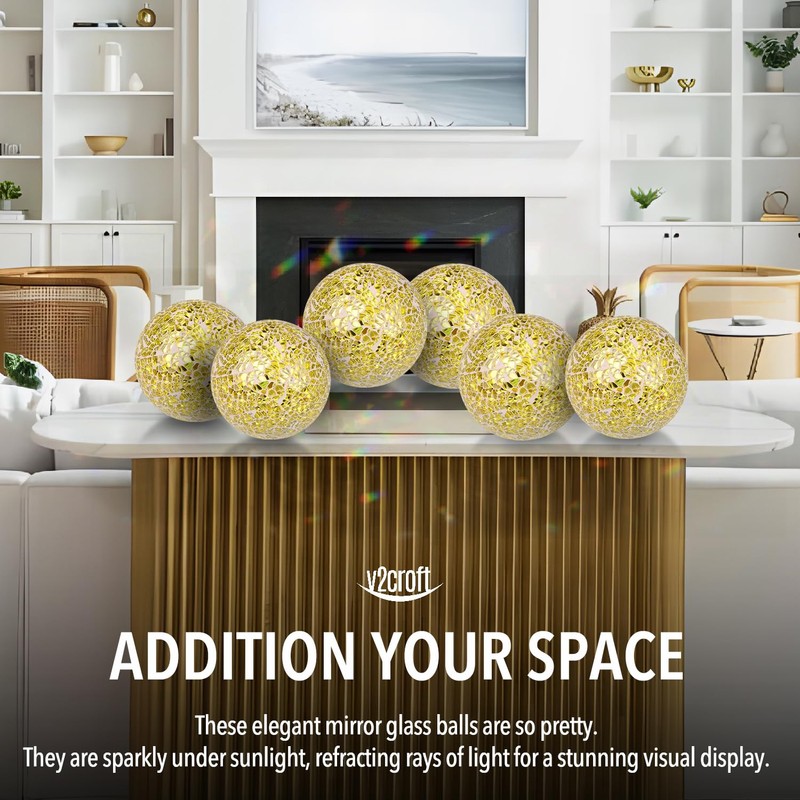 4 in Decorative Orbs Glass Balls Set of 3,Mosaic Sphere