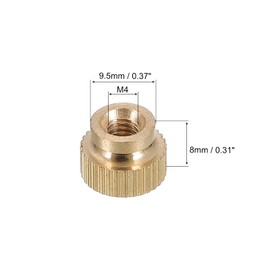 sourcing map Knurled Thumb Nuts, 10pcs M4 x D9.5mm x H8mm Brass Knurled Nut with Collar High Head Blind Hole Knurled Thumb Nuts for 3D Printer Parts