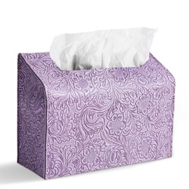 QIELIZI Hand Towels Box Cover,PU Leather Tissue Box Cover Holder Compatible with Kleenex Disposable Paper Hand Towels Suitable for Dining,Kitchen,Bathroom(1-Carved Purple)