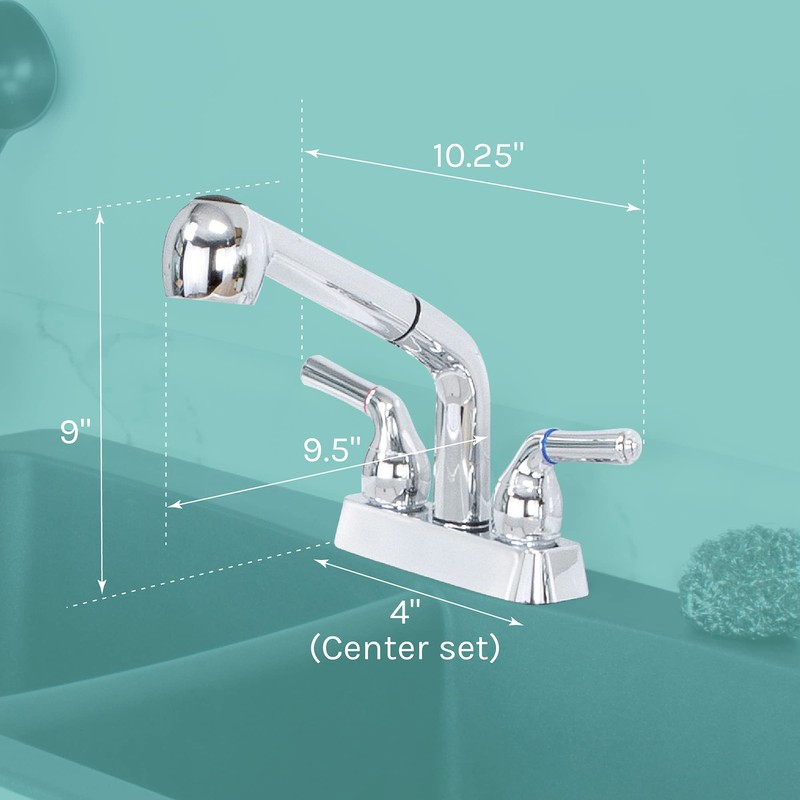 JS Jackson Supplies Dual Handle Pull Out Faucet, Chrome Finish,