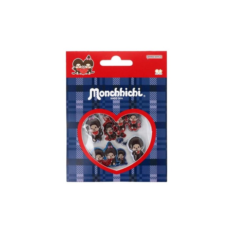 Sun-Star Stationery Monchhichi Goods Sticker Puffy Blue Check S8813957