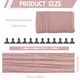 4 Pack 120 Inch Dusty Pink Cheesecloth Table Runner Boho Rustic Gauze Sheer Romantic 10 FT Long Cheese Cloth Table Runner for Bridal Baby Shower Wedding Party Birthday Holiday Home Easter Decor