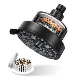 Cabezal Ducha VMASSTONE Filtrada - 20 Etapas, 7 Rociados, Agua Dura, Protege Pelo/Piel, Ahorro Agua, Pausa, Baño (FM-002 Negro Mate)
