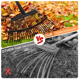 Rake for Leaves, 25 Metal Tines Wide Leaf Rake, 60'' Leaf Rakes for Lawns with Adjustable Steel Handle for Camping Flower Beds Mulch Shrub, Black