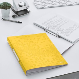 Leitz 4 Ring Binder, Holds up to 190 Sheets, Wow Range, 25 mm Spine, 42580016 - A4, Yellow