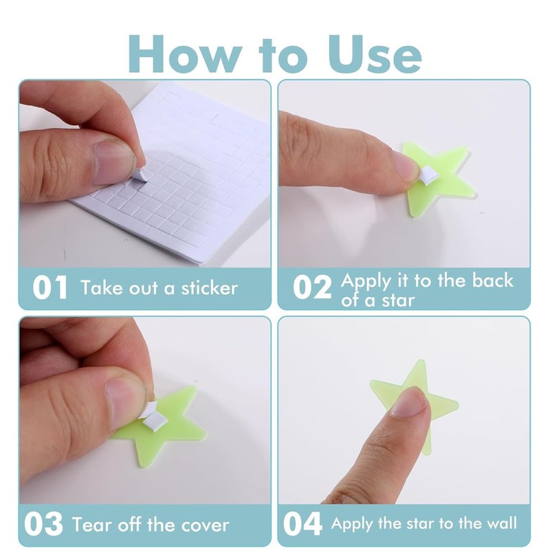 Glow in The Dark Stars with Stickers, 100 Pack, 3D