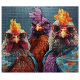 Tucocoo Rustic Chickens Jigsaw Puzzle 1000 Pieces Puzzles for Adults, Funny Animals Portrait Jigsaw Puzzles for Challenging Family Activity Games Colorful Puzzle for Home Decor Gifts - 27 x 20 Inches