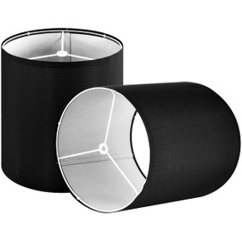 9.8*9.8*10.8 inch (Spider) Set of 2 Small Tall Drum Lamp Shades for Table Lamps Wall Lamps Replacement Lampshades Cylinder -Natural Fabric Lampshade Black- Rustic Modern, Required Assembly By GO&SO