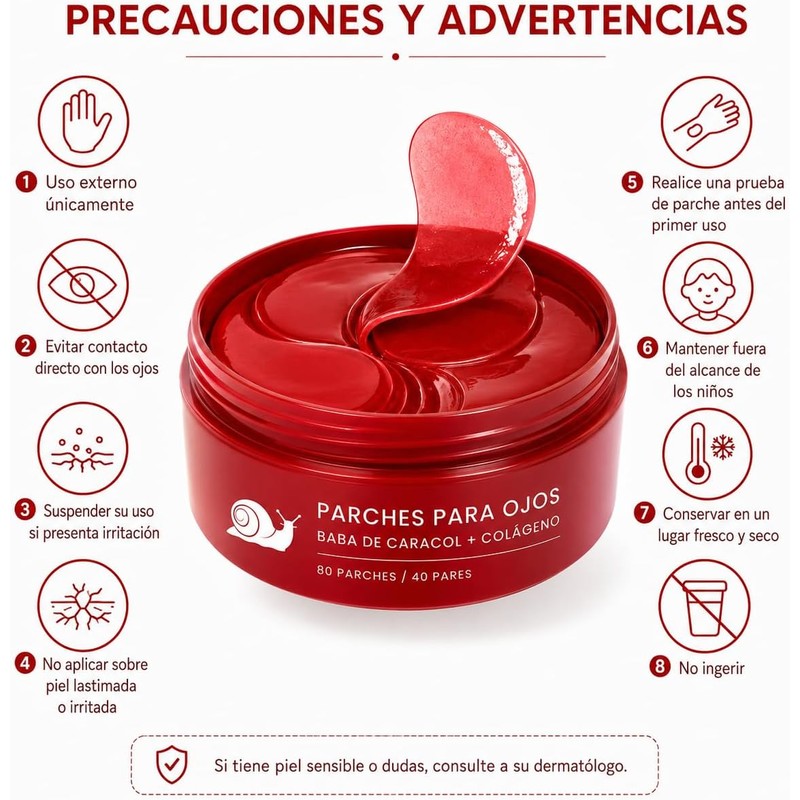 80 Parches para Ojos con Baba de Caracol Colágeno y