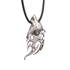 HAQUIL Wolf Necklace, Howling Wolf Spirit Pendant, Faux Leather Cord, Animal Jewelry Gift (AD)