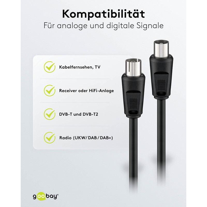 Wentronic 50913-GB Coaxial Cable, 20m Coaxial Plug to Coaxial Jack