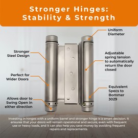 Double Action Spring Saloon Door Hinge | Cafe Doors, Door Hardware for in & Out Doorway Swing, Commercial Grade Double Swing Heavy Duty Door Hinge (Satin Chrome, 6 inch)
