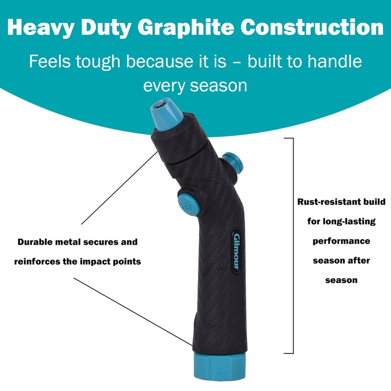 Gilmour Adjustable Button Control Hose Nozzle, Graphite Metal, Swivel Connect,