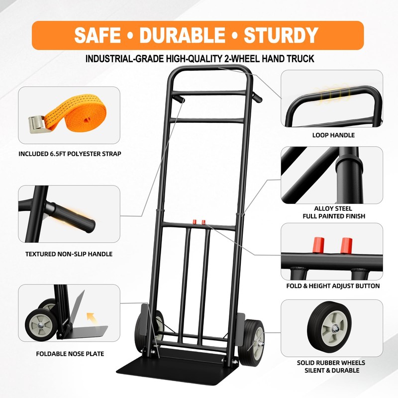 Folding Hand Truck - Heavy Duty 800 LB Dolly Cart,