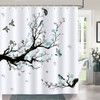 Bonhause Bird Shower Curtain, Watercolor Blue Flower Birds on Tree