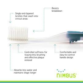 Nimbus Extra Soft Toothbrushes (Regular Size Head), Periodontist Design Tapered Bristles for Sensitive Teeth & Receding Gums (5 Pack, Colors May Vary)