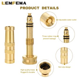 2 Pack Heavy-Duty Brass Adjustable Twist Hose Nozzle and 2 Pack Solid Brass Jet Sweeper Jet Nozzle, with 10 Rubber Washers