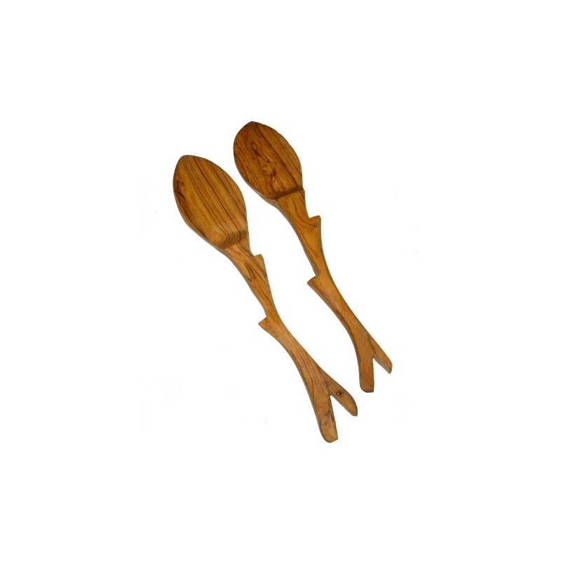 Olive Wood Salad Servers Pair African Handcrafted Tree-style Design