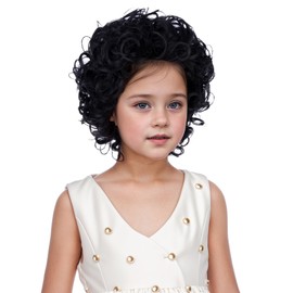 DUDUWIG Girls Black Wig Kids Short Black Curly Wavy Wig for Child Party Cosplay Wigs Heat Resistant Synthetic Wigs with Cap