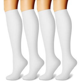 CHARMKING Compression Socks for Women and Men Circulation (4 Pairs) 15-20 mmHg is Best Support for Athletic Running Cycling (S/M, White)