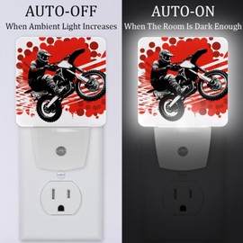 NEWzone Dirt Bike Motocross Night Light for Kids 2 Pack, LED Plug into Wall Lights Dusk-to-Dawn Sensor, Nursery Nightlight for Kids Room, Bathroom, Bedroom Decor