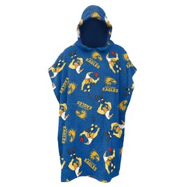 AFL West Coast Eagles Junior Youths Kids Hooded Beach Towel, Royal Blue Gold, 80 x 80cm