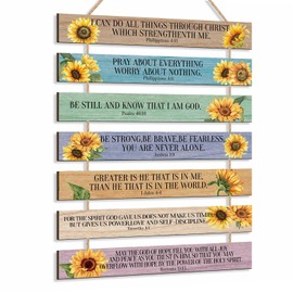 Bible Verse Wood Sign, Sunflower Christian Wall Art, Motivational Rustic Scripture Plaque for Home, Office, Weddings, Baptisms, and Inspirational Living Room Wall Art Decor (Style 1)