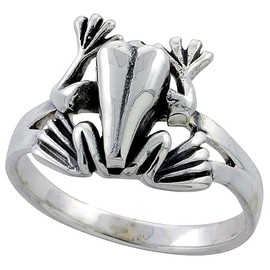Sterling Silver Movable Frog Ring for Women 1/2 inch Size 8