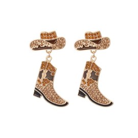 Rhinestone Western Cowboy Earrings Hypoallergenic Cute Alloy Drop Oil Set Diamond Western Cowboy Hat Boots Pendant Earrings Jewelry For Women-E