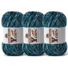 3 Pack Plush Chenille Chunky Yarn - Fluffy Velvet Yarn Crochet for Blanket Knitting and Crocheting - Soft Baby Yarn for Crocheting - Amigurumi Crochet Yarn 100g (87dy) (Sapphire Blue)