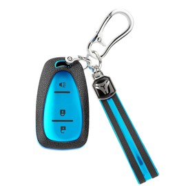 CHATYYD for Chevy Equinox Key fob Cover with Keychain,Soft Leather Car Key Case for 2018-2023 Chevy Equinox Spark Trailblazer Traverse Trax Accessories(3 Buttons)(Blue)