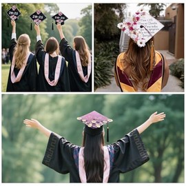 XNXQLFPY 2025 Upgrade Graduation Cap Decorations kit,Includes 16 Pcs Graduation Cap Topper Blank Glitter Cardstock 10 X 10,4 Colours, and 2 Sheets Rhinestones for Graduation Cap Topper